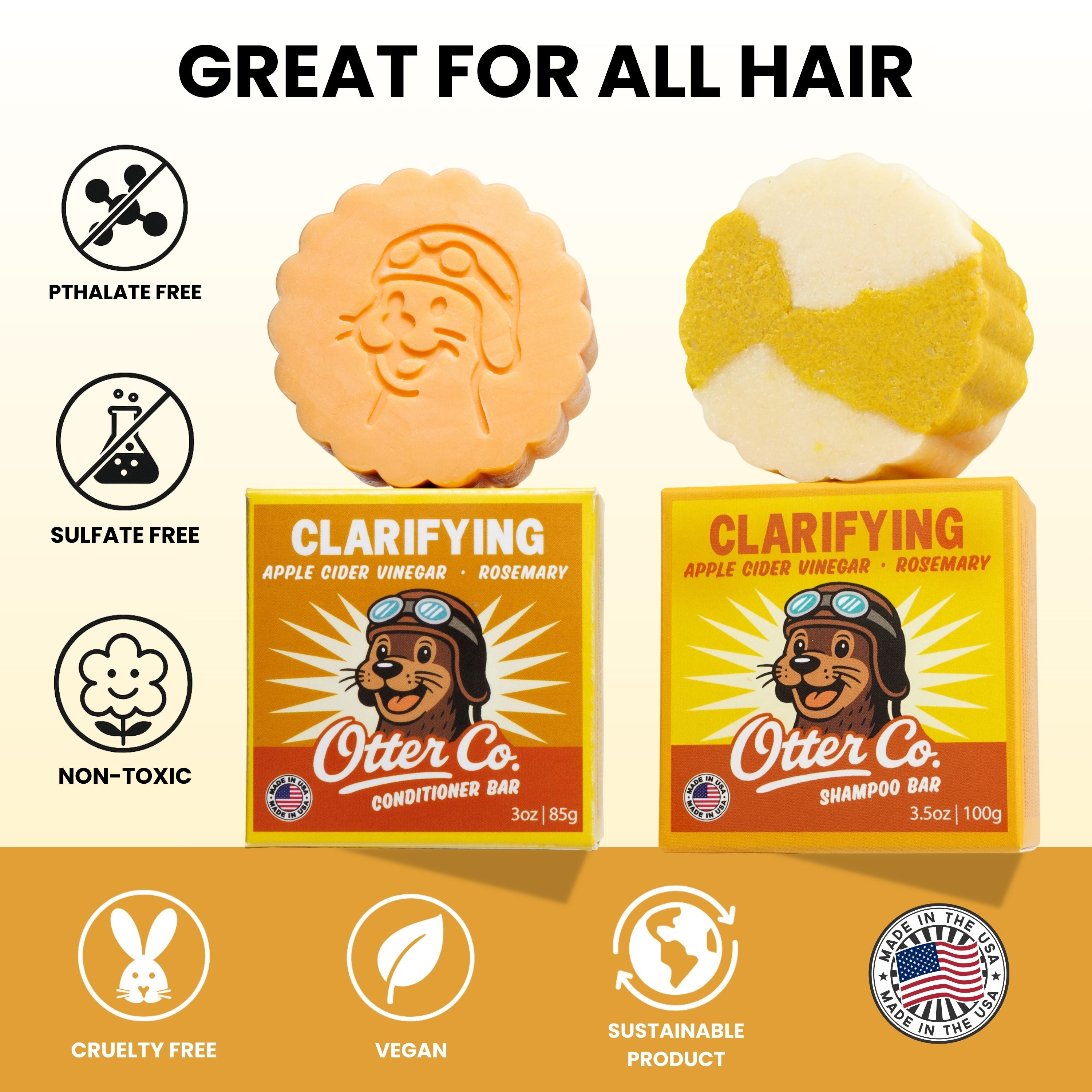Clarifying Apple Cider Vinegar Shampoo and Conditioner Bar Set